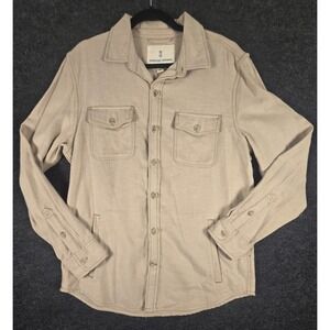 Mutual Weave Men Casual Button Shirt Long Sleeve Shacket Tan Beige Size Medium
